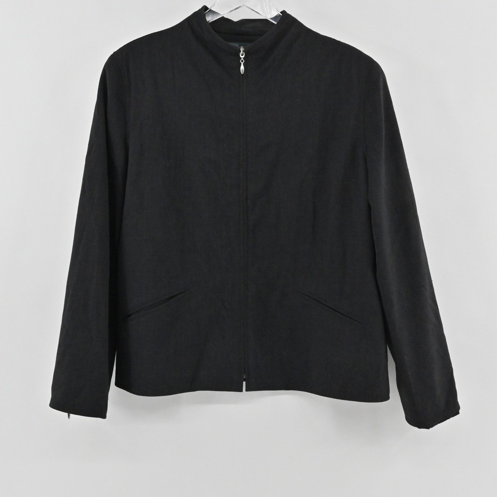 Lauren Ralph Lauren Worsted Wool Zip Jacket Womens Size 14 Black Blazer Y2K Chic